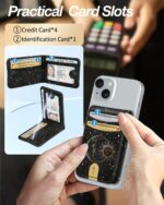 Shorogyt Compatible with Magsafe Wallet for Magnetic Card Holder for Women - Cute Phone Wallet for iPhone 16/15/14/13/12 Series,RFID Blocking Stand Printed Leather Fit 5 Cards,Sun and Moon - Image 7