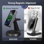 3 in 1 Wireless Charging Station for Apple Mag-Safe 15W Fast Charger Stand for Multiple Apple Devices Magnetic Charger for iPhone 16 Pro Max/16 Pro/16/15/14/13/12, AirPods, iWatch Series(Black) - Image 4