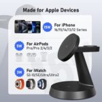 3 in 1 Wireless Charging Station for Apple Mag-Safe 15W Fast Charger Stand for Multiple Apple Devices Magnetic Charger for iPhone 16 Pro Max/16 Pro/16/15/14/13/12, AirPods, iWatch Series(Black) - Image 5