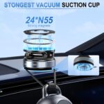 LivTee Upgraded Vacuum Magnetic Phone Holder, 360° Rotating Suction Cup Magnetic Mount Stand Compatible with iPhone & Android, Fits MagSafe, Car Accessories - Image 4