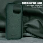 Genuine Leather for iPhone 14 Pro Case|Full Grain Leather|Compatible with MagSafe and Wireless Charging|Metal Buttons Camera Bezel|Slim Fit-Drop and Scratch Resistant (Green) - Image 3