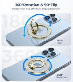Fashionable Magnetic Phone Ring Holder for MagSafe, Glitter Magnet Finger Ring Grip Stand, Compatible with PopS0ckets, for iPhone Kindle and Cell Phones, Gold - Image 8