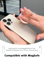 Magnetic Phone Grip for MagSafe, Butterfly Phone Grip Holder Finger Kickstand, Adapter Ring for MagSafe Included (Rosegold White) - Image 4