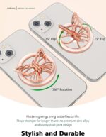 Magnetic Phone Grip for MagSafe, Butterfly Phone Grip Holder Finger Kickstand, Adapter Ring for MagSafe Included (Rosegold White) - Image 7