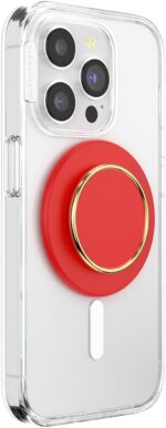 PopSockets PopGrip for MagSafe, Magnetic Phone Grip & Stand, Swappable Top, Secure Grip for iPhone MagSafe Cases, Kickstand for Hands-Free Viewing, Wireless Charging Compatible - Enamel Rosso - Image 4