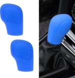 2 PCS Car Shift Knob Cover, Flexible Silicone Anti-Slip Scratch-Proof Dust-Proof Protector, Snug Fit Comfortable Handle Shift Cover with Opening Design, Universal for Automatic Cars (Blue) - Image 2