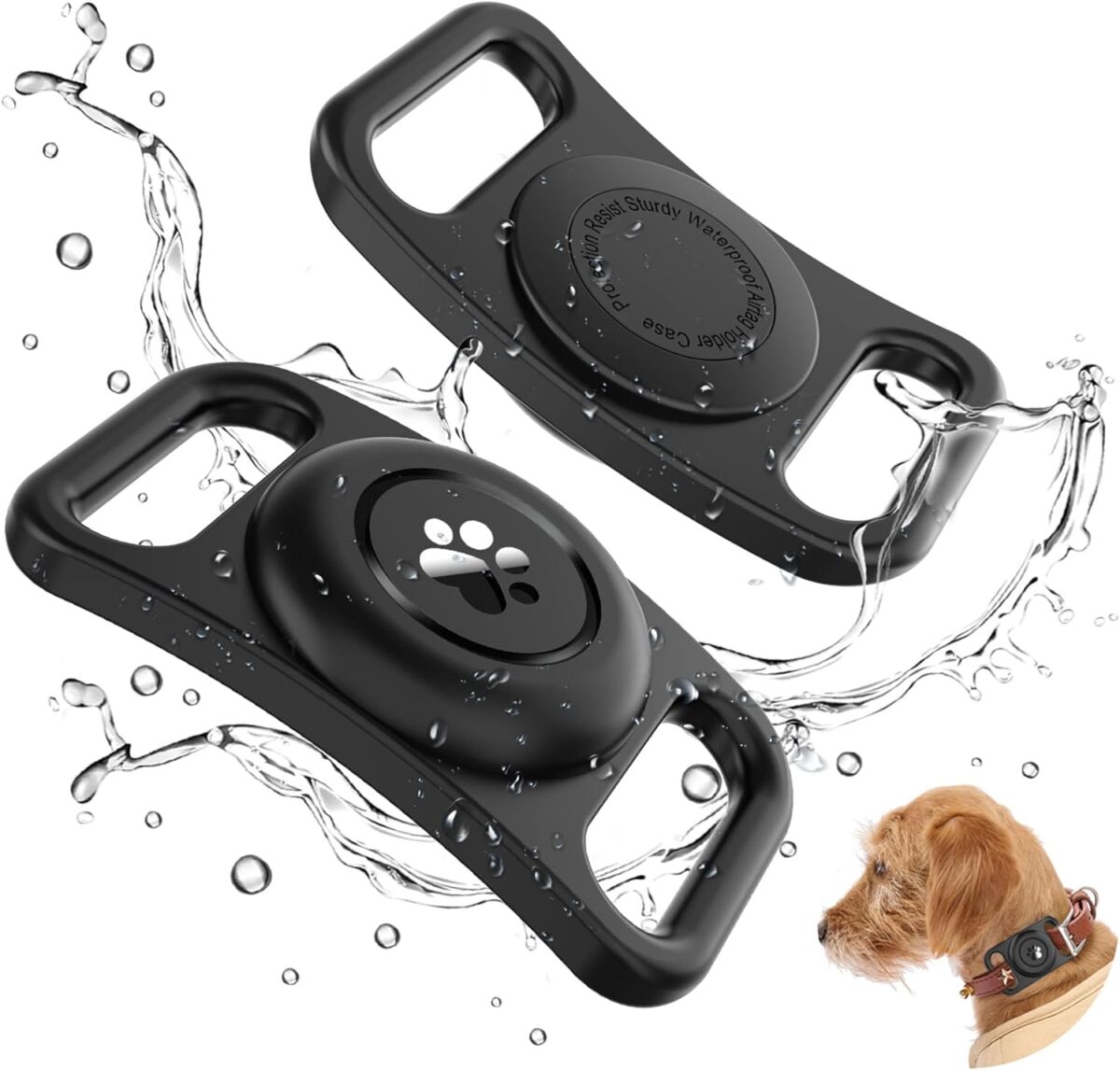 [2 Pack] Waterproof AirTag Dog Collar Holder Case, Silicone Full-Body Protection, Soft Lightweight Stretchable Design for Dog Collars (Black) - Image 2