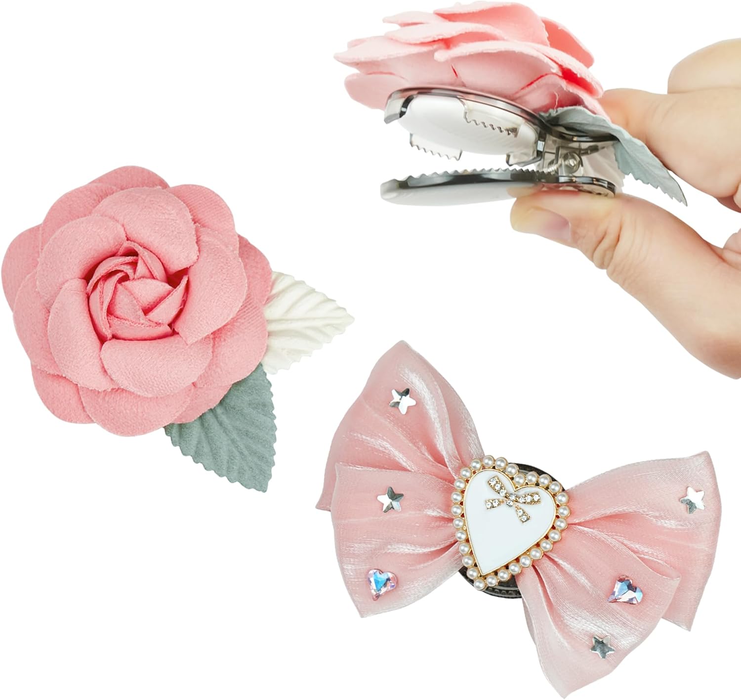 2 Pack for Airtag Hair Clips Holder for Kids Toddlers Girls, Cute Pink Bow Flower Hidden Hair Accessories GPS Tracker Case for Apple Airtag - Image 2