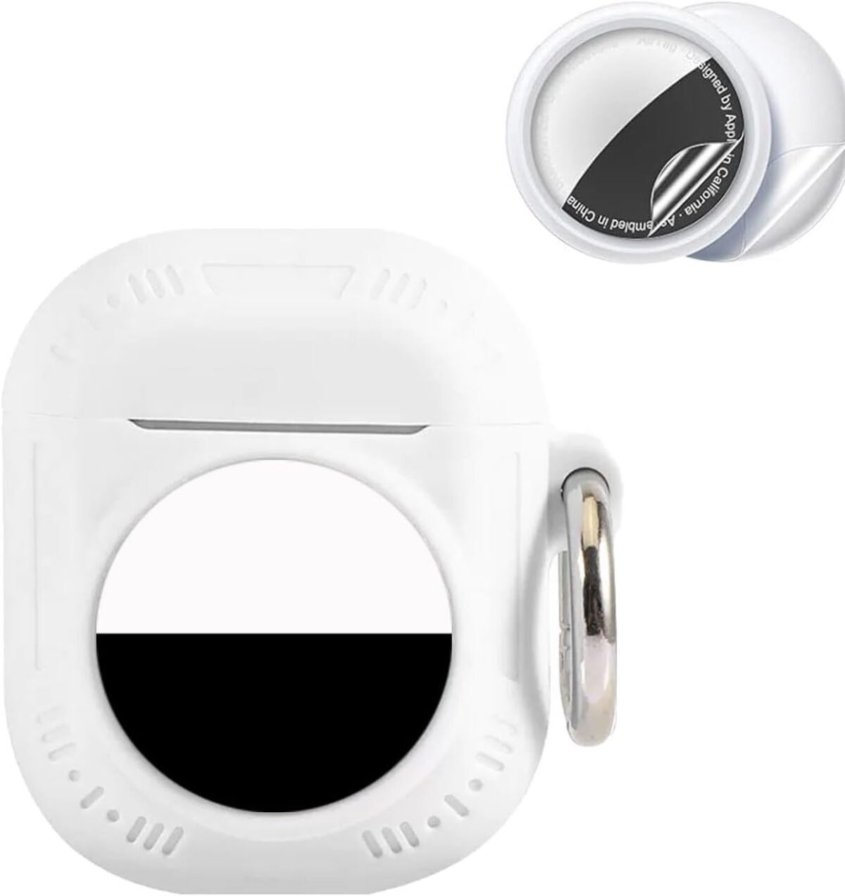 2 in 1 Protective Case for Apple Airpods 1&2 Air Tag Holder Combo with Lanyard，Anti-Scratch Anti-Lost Silicone GPS Tracker Cover Holder with 2 PCS TPU Screen Protector (White) - Image 2