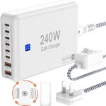 240W Fast Charging Blocks, 8-Port Charging Station for iPhone/Ipad/MacBook, 6C2A PD GaN Charger Box, USB Tower Hub 5ft Braided Power Cord with On/Off Switch, Flat Plug, Travel Essentials - Image 2