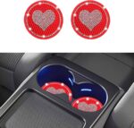 2PCS Bling Car Cup Holder Insert Coasters- 2.75 Inch Non-Slip Embedded Decorative Coaster Drink Car Cup Mat- Crystal Rhinestone Water Bottle Holder Pads Auto Interior Accessories for Women (Red) - Image 2