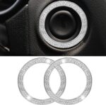 2PCS Crystal Double Rhinestone Car Engine Start Ring Decals, Bling Car Interior Accessories, Car Engine Start Stop Decoration Ring, Push to Start Button Cover/Sticker, Key Ignition & Knob Ring (White) - Image 2