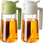 2PCS Oil Sprayer for Cooking, 470ml 2 In 1 Glass Olive Oil Sprayr & pourer for Kitchen, Air Fryer, Cooking, Salad, BBQ (Green,White) - Image 2