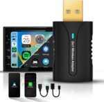 2in1 CarPlay Android Auto Wireless Adapter, Mini Car Play Dongle Android Auto Cars Stick, Stability Automatic Connection for OEM Wired CarPlay Android Auto 2025 Upgrade, Black - Image 2