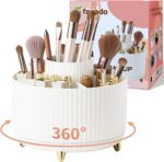360° Rotate Makeup Brush Holder Organizer, Makeup Organizers Countertop, Makeup organization and Skincare Storage for Vanity, Desktop, Bathroom (White) - Image 2