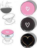 3pcs Self-Adhesive Replacement Cellphone Decorative Patch Compatible with Socket Grip, Stick Patches for Phone Sockets Swappable Top - Pink Black White Heart - Image 2