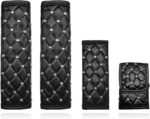 4PCS Bling Car Seat Belt Cover, Leather Crystal Shoulder Pads with Handbrake Cover Gear Sleeve, Rhinestone Diamond Gear Knob Hand Brake Cover Safety Belt Cushion for Women - Image 2