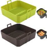 5 QT Air Fryer Silicone Liners for Ninja* AF141/AF142/AF181/AF182 & COSORI* CAF-L501, 2 Pack - NEWITEE BPA Free Platinum Silicone Basket, Square Reusable Air Fryer Liners with Handle - Image 2