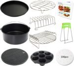 8 Inch Air Fryer Accessories Set of 10 for 3.5Qt-5.8Qt Phillips Nuwave Gowise Gourmia Ninja Dash Air Fryer, with Egg Bites Mold, Pizza Pan, Cake Barrel, Skewer Rack, Silicone Mat, Air Fryer Liners - Image 2