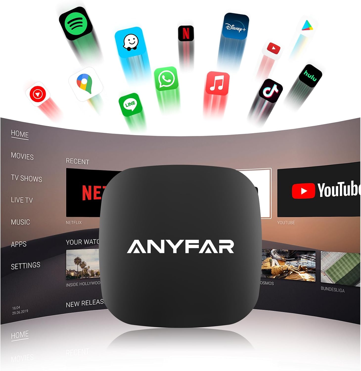 AI 7 Wireless CarPlay Adapter Android Box with YouTube Netflix TikTok Disney+, Play Store(for App Download), Supports TF Card & USB Drive, USB/Type-C, Fits for Built-in Wired CarPlay Car (32GB) - Image 2