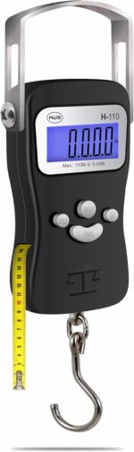 AWS Digital Luggage Scale, Fish Weighing Scale, Hanging Scale 110lb/50kg – Die-Cast Metal Construction, Built-in Tape Measure, Hook & Handle – for Travel, Fishing, Archery, Hunting, Outdoor (Black) - Image 2