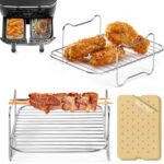 Air Fryer Rack Set with 100pcs Paper Liners for Ninja Foodi Air Fryer DZ201/DZ401, Stainless Steel Toast Racks and Parchment Paper Replacement for Ninja Double Basket Air Fryer, Air Fryer Accessories - Image 2
