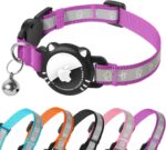 Airtag Cat Collar, Reflective Cat Collar with Apple Air Tag Holder, Breakaway GPS Tracker Pet Collar with Bell for Cat Kitten, Airatg Not Included, Purple, XS(7-9 Inch) - Image 2