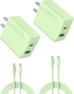 Anker iPhone 16 Charger, 2-Pack 20W Fast USB C Charger Block, for iPhone 16/16 Pro Max/15 Series/iPad Pro and More (Green, 2 Pack & 2 Cable) - Image 2