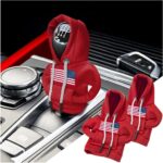 BELOMI Ameican Flag Car Gear Shift Hoodie, Sweater Vehicle Gearshift Protector, Patriotic Automotive Interior Shifter Stick Cover Decoration Accessories, Universal for SUV, Sedan, Truck (Red, 2PCS) - Image 2