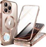 BERFY Magnetic for iPhone 16 Pro Max Case, Compatible with MagSafe, [Built-in 9H Tempered Screen Protector & Upgraded Camera Protection] Full Body Plating Phone Case for 16 Pro Max, Clear Desert Gold - Image 2