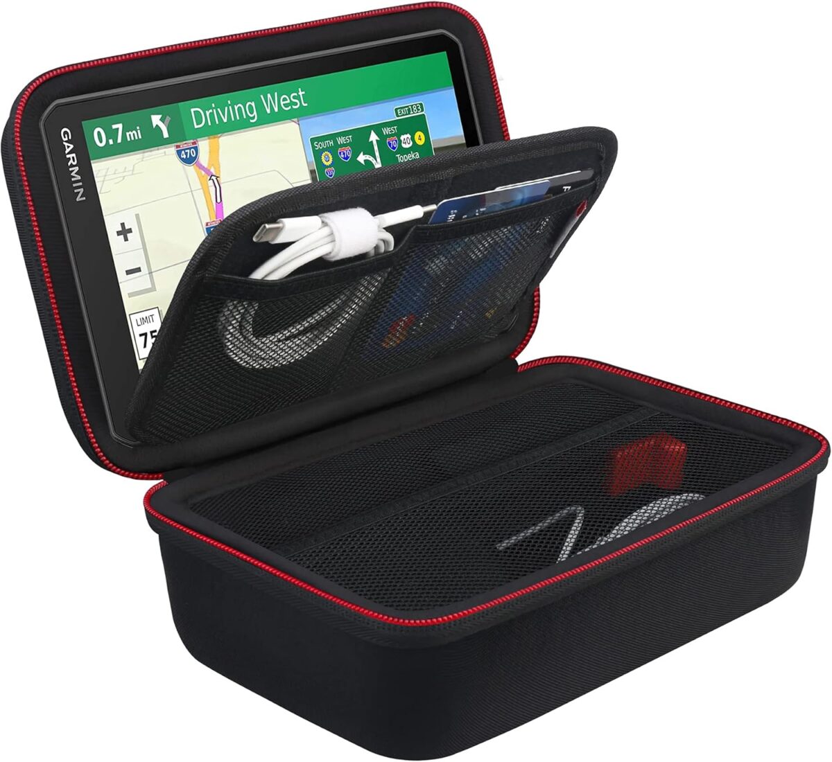 BOVKE Hard GPS Case for 6-7 Inch Garmin DriveSmart 76/65/61, RV 780/dezl OTR700/OTR610 Garmin Catalyst, GPS Navigator System, Extra Space fit Car Charger, Friction Mount, USB Cable, Black+Black - Image 2