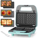 Baker’s Friend 3 in 1 Mini Waffle Maker with Removable Plates, Mini Pancake Maker, Grilled Cheese Maker, Breakfast Sandwich Maker Press, Mini Indoor Grill, Belgian Waffle Maker, Aqua - Image 2