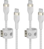 Belkin BoostCharge Pro Flex Braided USB-C to USB-C Charger Cable (6.6ft/2M), USB-IF Certified Fast Charging Cable for iPhone 16 Series, MacBook, Galaxy S25, Nintendo Switch 2 & More - White (2-Pack) - Image 2