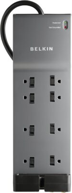 Belkin Power Strip, Belkin Surge Protector - 8 AC Multiple Outlets (3550 Joules) - 6 ft Long Flat Plug Heavy Duty Extension Cord for Home, Office, Travel, Computer Desktop & Phone Charging Brick - Black - Image 2