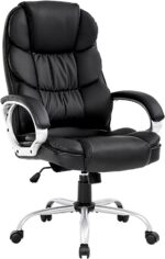BestOffice Office Chair Cheap Desk Chair Ergonomic Computer Chair with Lumbar Support Arms Headrest PU Leather Modern Rolling Swivel Executive Chair for Back Pain Women Men Adults,Black - Image 2