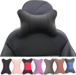 Car Neck Pillows 2pcs Pack Car Headrest Pillow Pu Leather Car Cervical Pillows for Traveling Car Pillows Filled by Fiber (Black) - Image 2