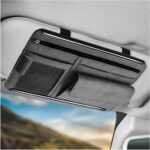 Car Sun Visor Organizer, Soft Leather Auto Sunshade Glasses Storage Bag with Multi-Pocket Net Zipper, Scratch-Resistant Vehicle Visor Pocket Eyeglasses Case Note Holder (Gray) - Image 2