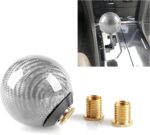 Carbon Fiber Shift Knob, Spherical Type Gear Knob with 3 Adapters, Round Ball Compatible with Most Manual Automotive, Car Stick Shifter Accessories (Silver) - Image 2