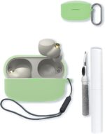 Case for Sony WF-1000XM4 Noise Canceling Truly Wireless Earbud Headphones,Soft Protective,BOVUGAC Silicone Case Cover with Keychain & Cleaning Kit & Lanyard for Sony WF-1000XM4 Earbuds-Matcha Green - Image 2