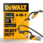 DEWALT Heavy Duty 4-in-1 Cable, Type C/Micro USB/USB Cable for iPhone 16, iPhone 15, iPad Charger USB C, Huawei, HTC, LG, Samsung Galaxy, Android Smartphones, iPad Pro, Micro C Charging (6ft, Black) - Image 2