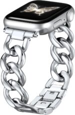 DaQin Gold Band Compatible with Apple Watch Bands for Women 40mm 38mm 41mm 42mm, Metal Chain Link Steel Replacement Accessories Bracelet for iWatch Bands Series 10 9 8 7 6 5 4 3 2 1 SE, Silver - Image 2