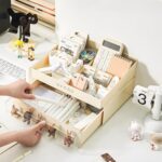 Desktop organizer | 2 Tier Stationary Desk Organizer with Drawer - Stackable & Easy-to-clean - Storage Organizer with 6 Compartments & 1 Drawer for Office, College, Dorm - Image 2