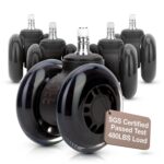 Double Rollerblade Office Chair Wheels - 3 inch - Replacement Rubber Chair Casters - Smooth & Quiet Rolling - Easy Installation - Safe for Hardwood Floors & Carpet - Universal Fit - Set of 5 - Image 2