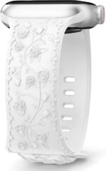 Embossed Flower Band Compatible with Apple Watch Band 40mm 44mm 41mm 38mm 45mm 42mm 49mm Women,Cute Rose Engraved Strap Soft Silicone Wristbands for iWatch Series 9 8 7 6 SE 5 4 3 2 1 Ultra - Image 2