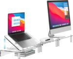 Ergonomic Acrylic Dual Monitor Stand with Adjustable Laptop Riser, Compatible with Desktop, Printer, TV and More Devices,Monitor Riser Holder Suitable for 2 Monitors (Clear) - Image 2