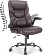 Executive Office Chair – Ergonomic Adjustable Computer Desk Chairs with High Back Flip-up Armrests, Swivel Task Chair with Lumbar Support, Bonded Leather - Image 2