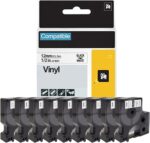 FlyLong 18444 Compatible Label Tapes Replacement for DYMO 18444 Permanent Vinyl 1/2" x 18' Black on White Industrial Tapes Compatible with DYMO Rhino 4200 5200 6000 5000 Label Makers, 9Pack - Image 2