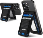 For Magsafe Wallet Stand, Strongest Magnetic Wallet for iPhone 16/15/14/13/12 Series, ID Window, 4 Card Slots, Fit 9 Cards, Vegan Leather, RFID Blocking, Black Carbon Fiber - Image 2