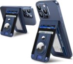 For Magsafe Wallet Stand with Airtag Holder, Strongest Magnetic Phone Wallet for iPhone 16/15/14/13/12 Series, ID Window, 4 Card Slots, 10 Cards Holder, Vegan Leather, RFID Blocking, Navy Blue - Image 2