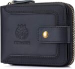 Genuine Leather Zipper Wallet for Men RFID Blocking Large Capacity Classic Wallet with Coin Pocket ID Window, Black - Image 2